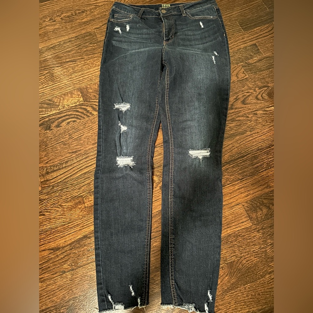 Dark Washed Ripped High Rise Skinny Jeans